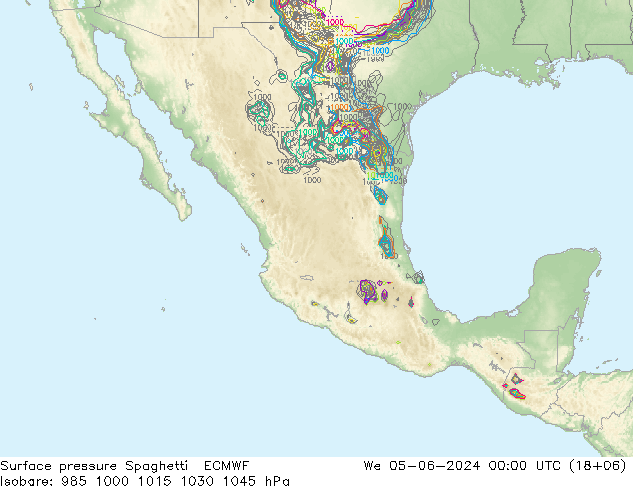 Presión superficial Spaghetti ECMWF mié 05.06.2024 00 UTC