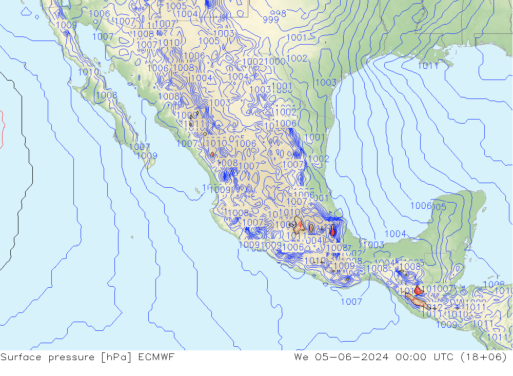 pressão do solo ECMWF Qua 05.06.2024 00 UTC