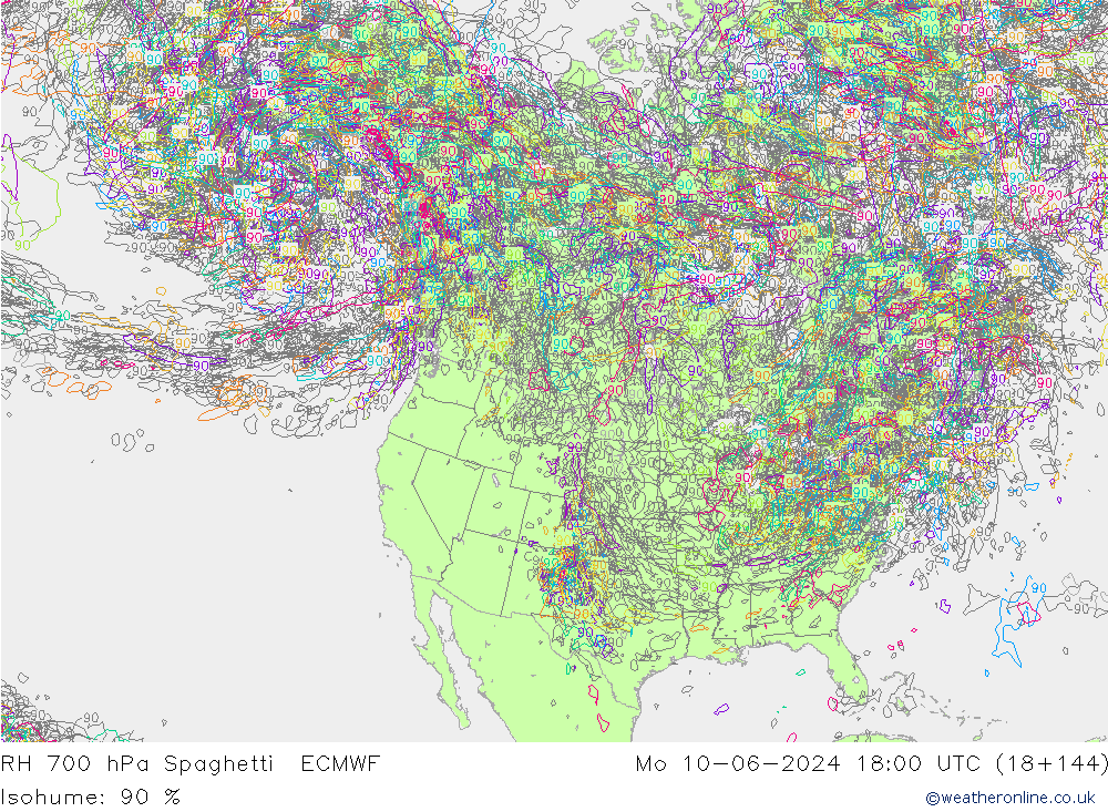 RH 700 hPa Spaghetti ECMWF Mo 10.06.2024 18 UTC