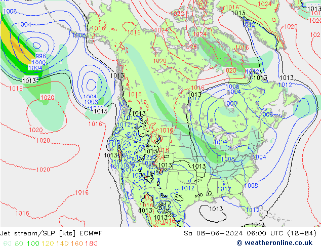 Jet stream/SLP ECMWF Sa 08.06.2024 06 UTC