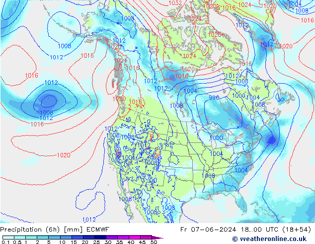 Totale neerslag (6h) ECMWF vr 07.06.2024 00 UTC