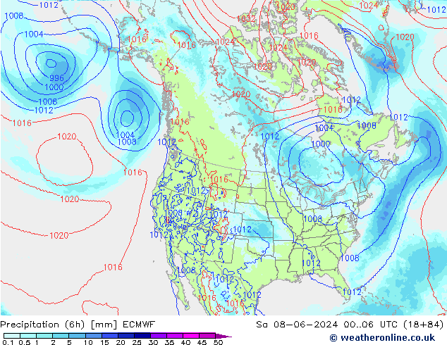 Precipitation (6h) ECMWF So 08.06.2024 06 UTC