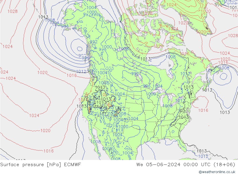 Presión superficial ECMWF mié 05.06.2024 00 UTC