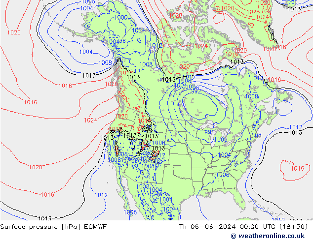 Presión superficial ECMWF jue 06.06.2024 00 UTC