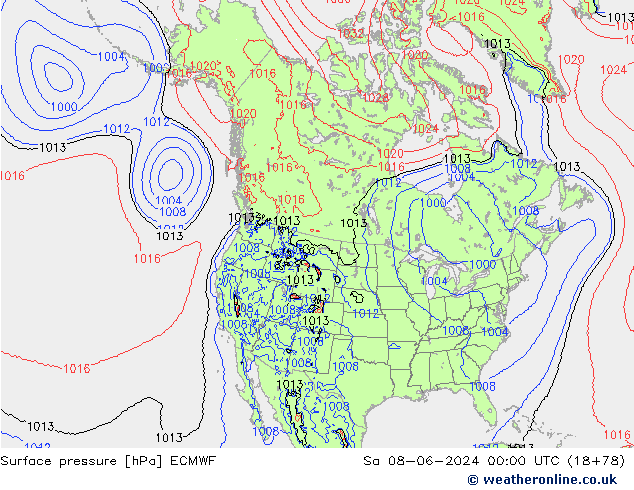 приземное давление ECMWF сб 08.06.2024 00 UTC