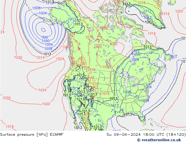 pressão do solo ECMWF Dom 09.06.2024 18 UTC