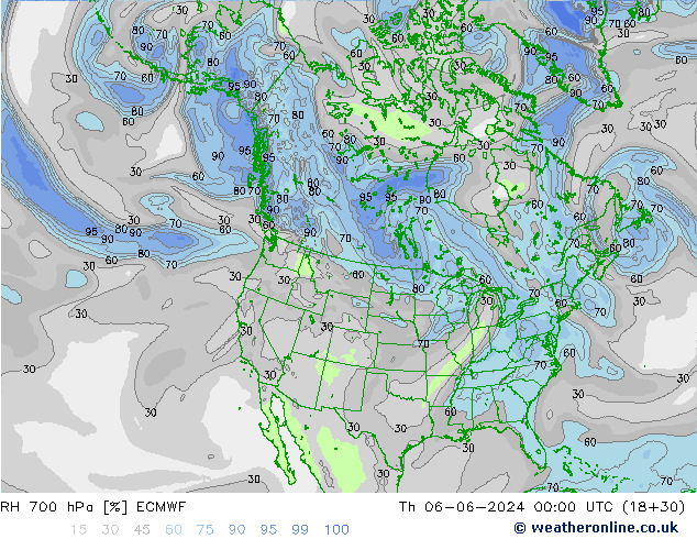 Humedad rel. 700hPa ECMWF jue 06.06.2024 00 UTC