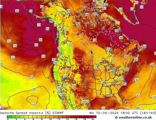 Eşrüzgar Hızları Spread ECMWF Pzt 10.06.2024 18 UTC