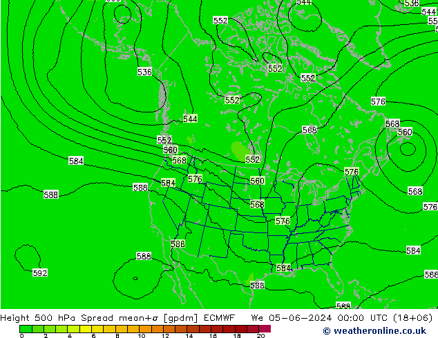 Height 500 гПа Spread ECMWF ср 05.06.2024 00 UTC