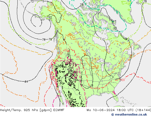 Height/Temp. 925 гПа ECMWF пн 10.06.2024 18 UTC