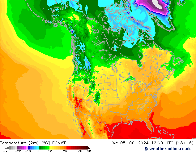 Temperaturkarte (2m) ECMWF Mi 05.06.2024 12 UTC