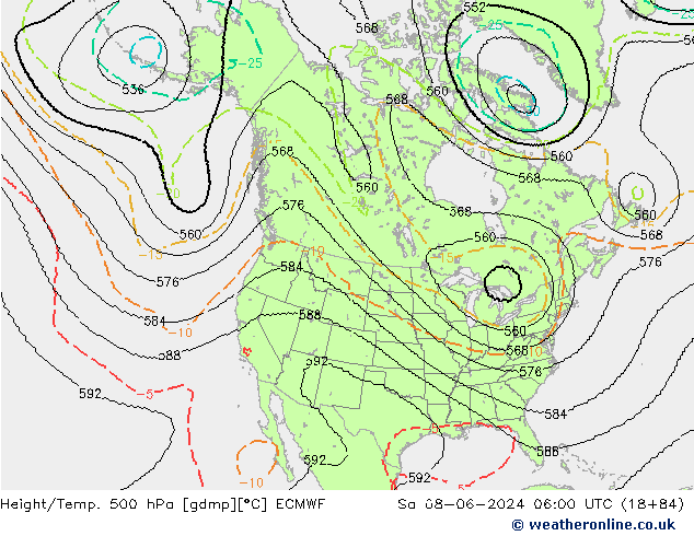 Height/Temp. 500 hPa ECMWF 星期六 08.06.2024 06 UTC