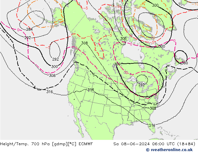 Height/Temp. 700 hPa ECMWF So 08.06.2024 06 UTC