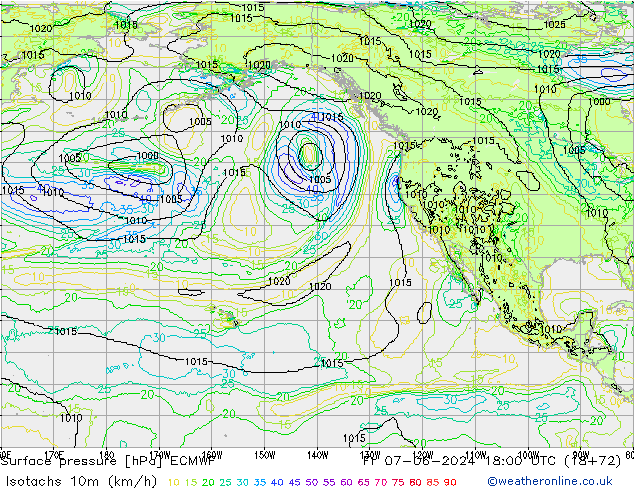 Isotachs (kph) ECMWF Fr 07.06.2024 18 UTC