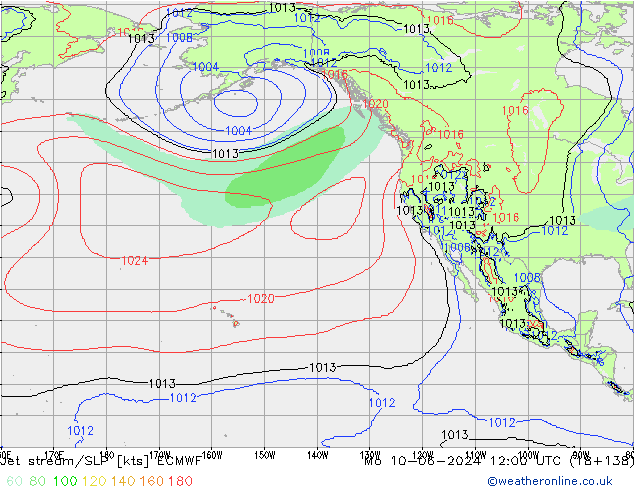 джет/приземное давление ECMWF пн 10.06.2024 12 UTC