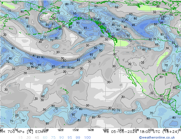 RH 700 hPa ECMWF Qua 05.06.2024 18 UTC