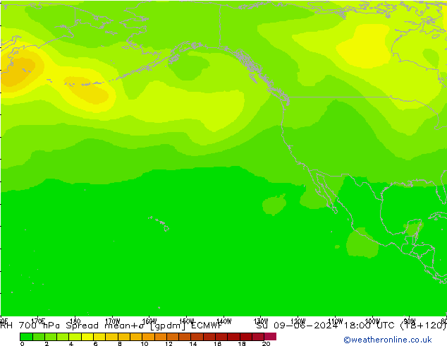 RH 700 hPa Spread ECMWF Su 09.06.2024 18 UTC