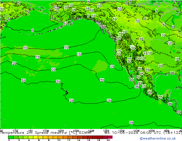 карта температуры Spread ECMWF пн 10.06.2024 06 UTC