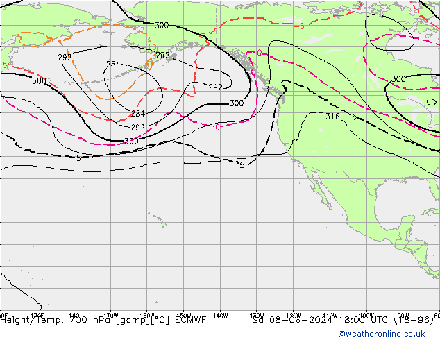 Height/Temp. 700 hPa ECMWF sab 08.06.2024 18 UTC