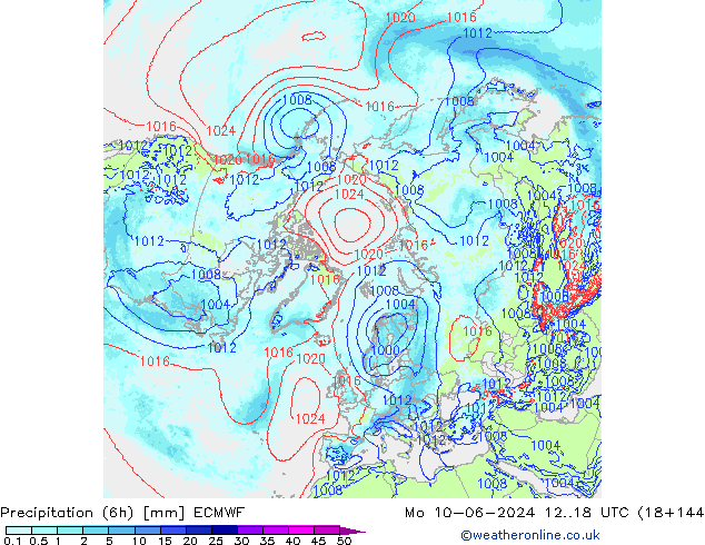 Precipitation (6h) ECMWF Mo 10.06.2024 18 UTC