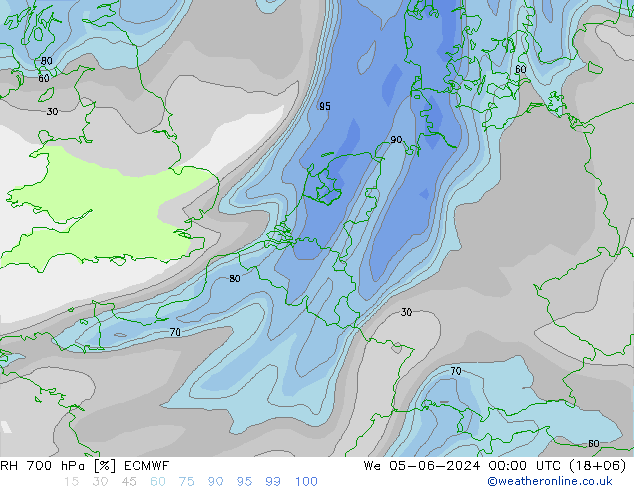 RH 700 hPa ECMWF mer 05.06.2024 00 UTC