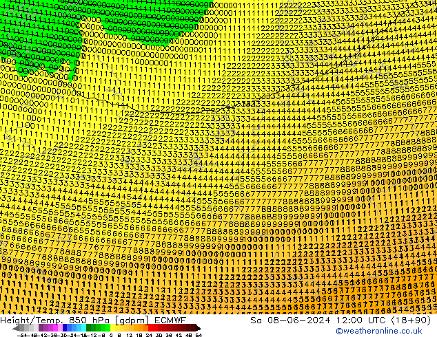 Height/Temp. 850 hPa ECMWF So 08.06.2024 12 UTC