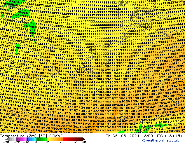 Sıcaklık Haritası (2m) ECMWF Per 06.06.2024 18 UTC