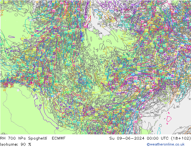 RV 700 hPa Spaghetti ECMWF zo 09.06.2024 00 UTC