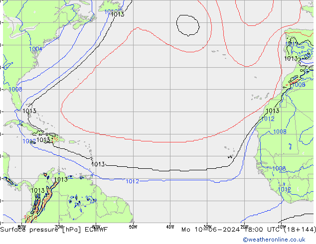 pressão do solo ECMWF Seg 10.06.2024 18 UTC