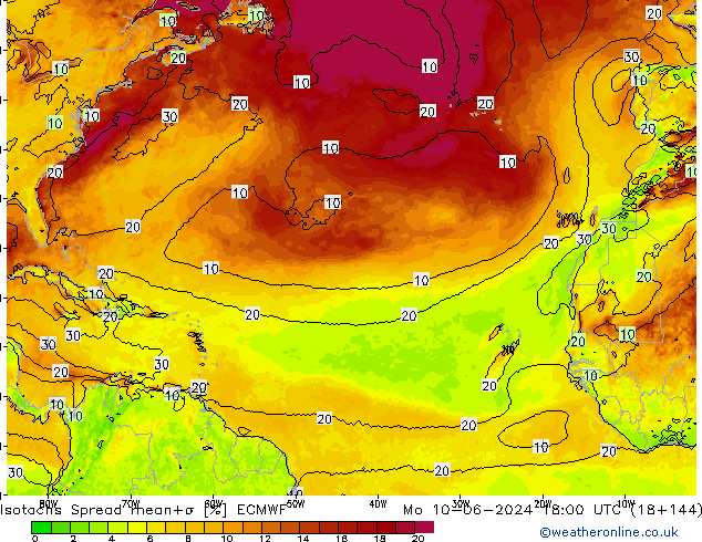 Isotachs Spread ECMWF lun 10.06.2024 18 UTC