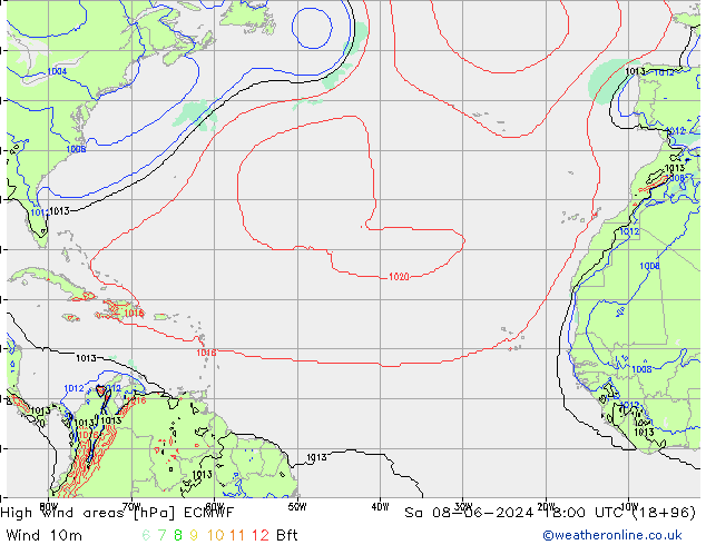 High wind areas ECMWF  08.06.2024 18 UTC