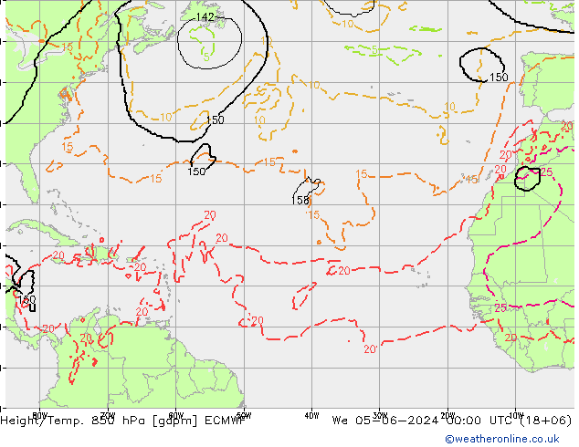 Height/Temp. 850 hPa ECMWF We 05.06.2024 00 UTC