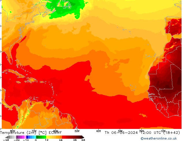 карта температуры ECMWF чт 06.06.2024 12 UTC