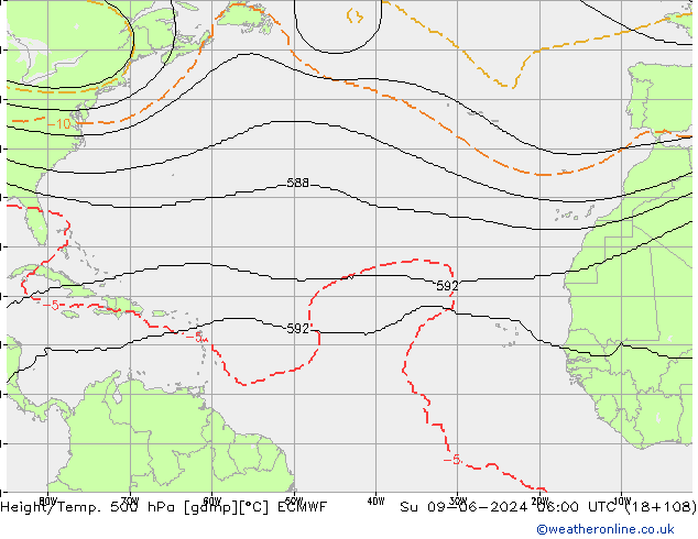 Géop./Temp. 500 hPa ECMWF dim 09.06.2024 06 UTC