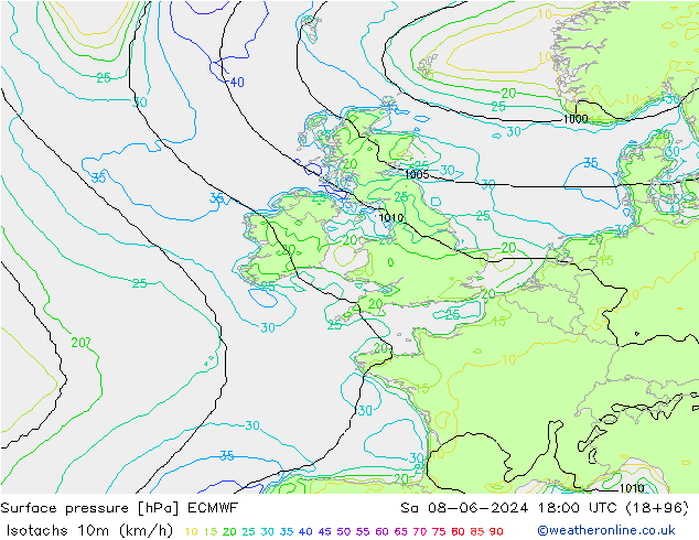 Eşrüzgar Hızları (km/sa) ECMWF Cts 08.06.2024 18 UTC