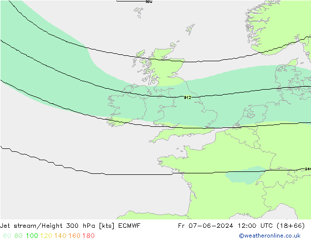 Jet stream/Height 300 hPa ECMWF Fr 07.06.2024 12 UTC