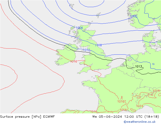 Presión superficial ECMWF mié 05.06.2024 12 UTC