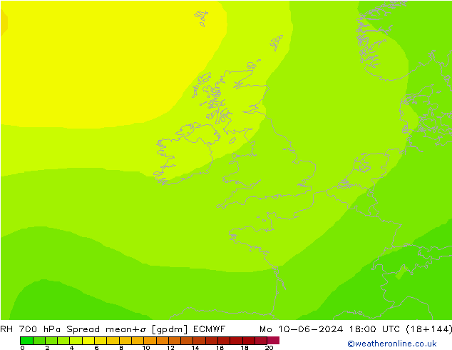 RH 700 hPa Spread ECMWF Mo 10.06.2024 18 UTC