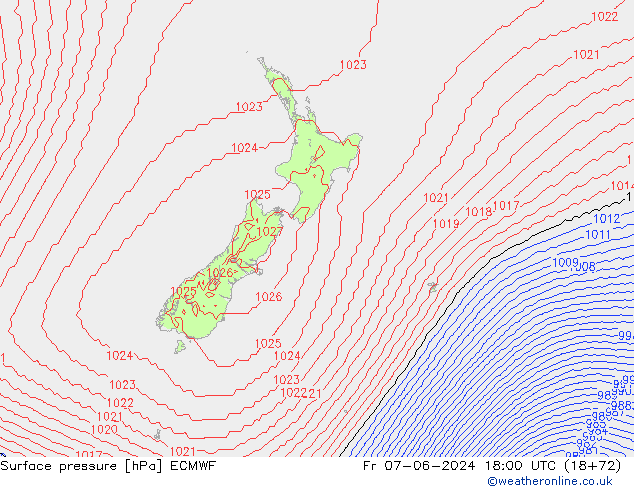 pressão do solo ECMWF Sex 07.06.2024 18 UTC