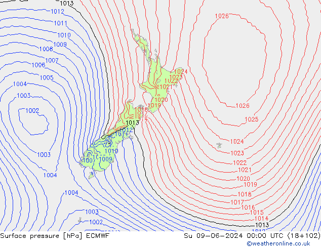 Surface pressure ECMWF Su 09.06.2024 00 UTC