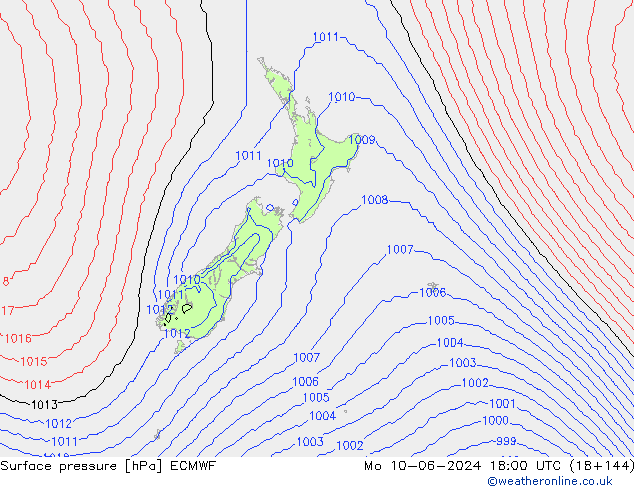 ciśnienie ECMWF pon. 10.06.2024 18 UTC