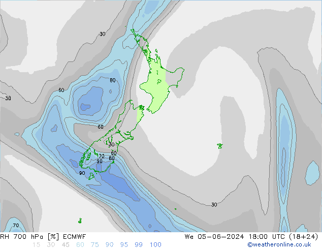 RH 700 hPa ECMWF We 05.06.2024 18 UTC