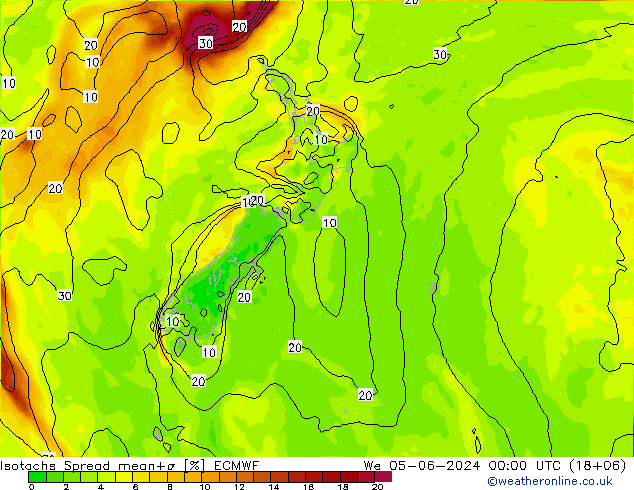 Isotaca Spread ECMWF mié 05.06.2024 00 UTC