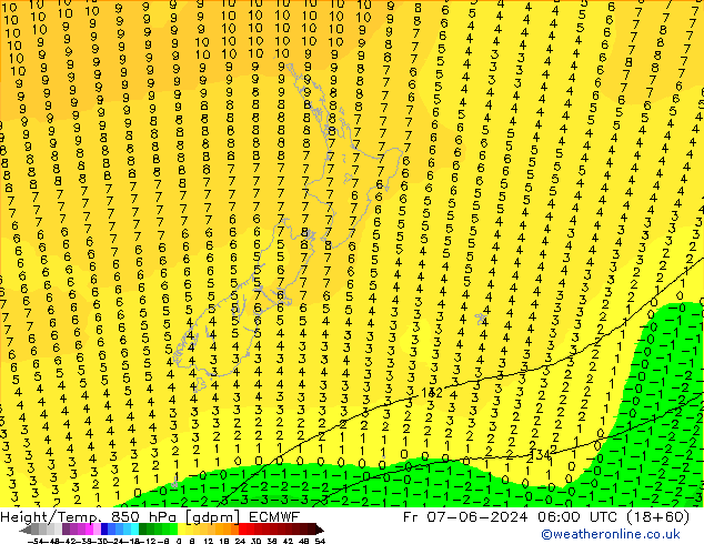 Height/Temp. 850 гПа ECMWF пт 07.06.2024 06 UTC