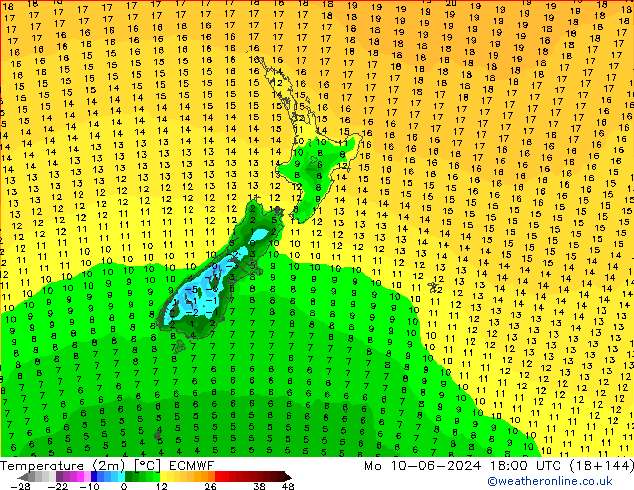 Sıcaklık Haritası (2m) ECMWF Pzt 10.06.2024 18 UTC