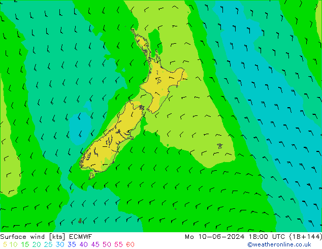 Rüzgar 10 m ECMWF Pzt 10.06.2024 18 UTC