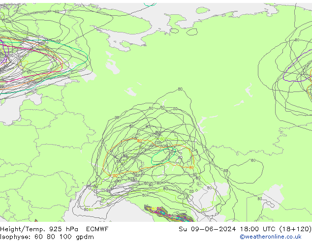 Height/Temp. 925 hPa ECMWF nie. 09.06.2024 18 UTC