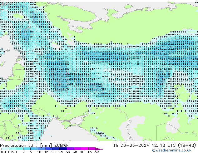 Precipitation (6h) ECMWF Th 06.06.2024 18 UTC