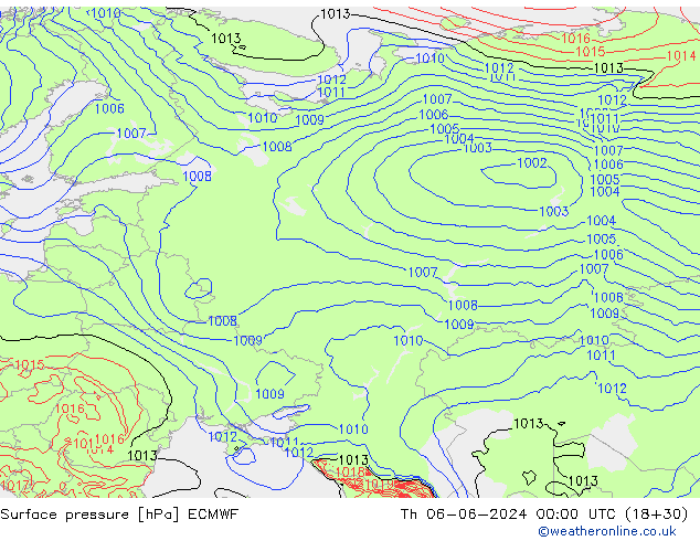 Surface pressure ECMWF Th 06.06.2024 00 UTC