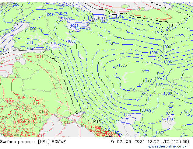 Luchtdruk (Grond) ECMWF vr 07.06.2024 12 UTC